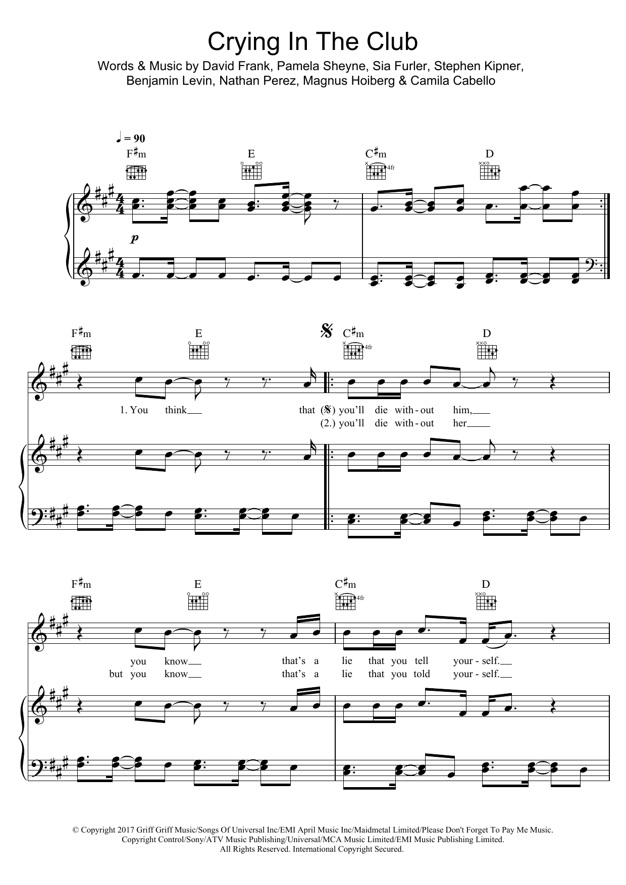 Camila Cabello Crying In The Club Sheet Music Notes & Chords for Piano, Vocal & Guitar (Right-Hand Melody) - Download or Print PDF