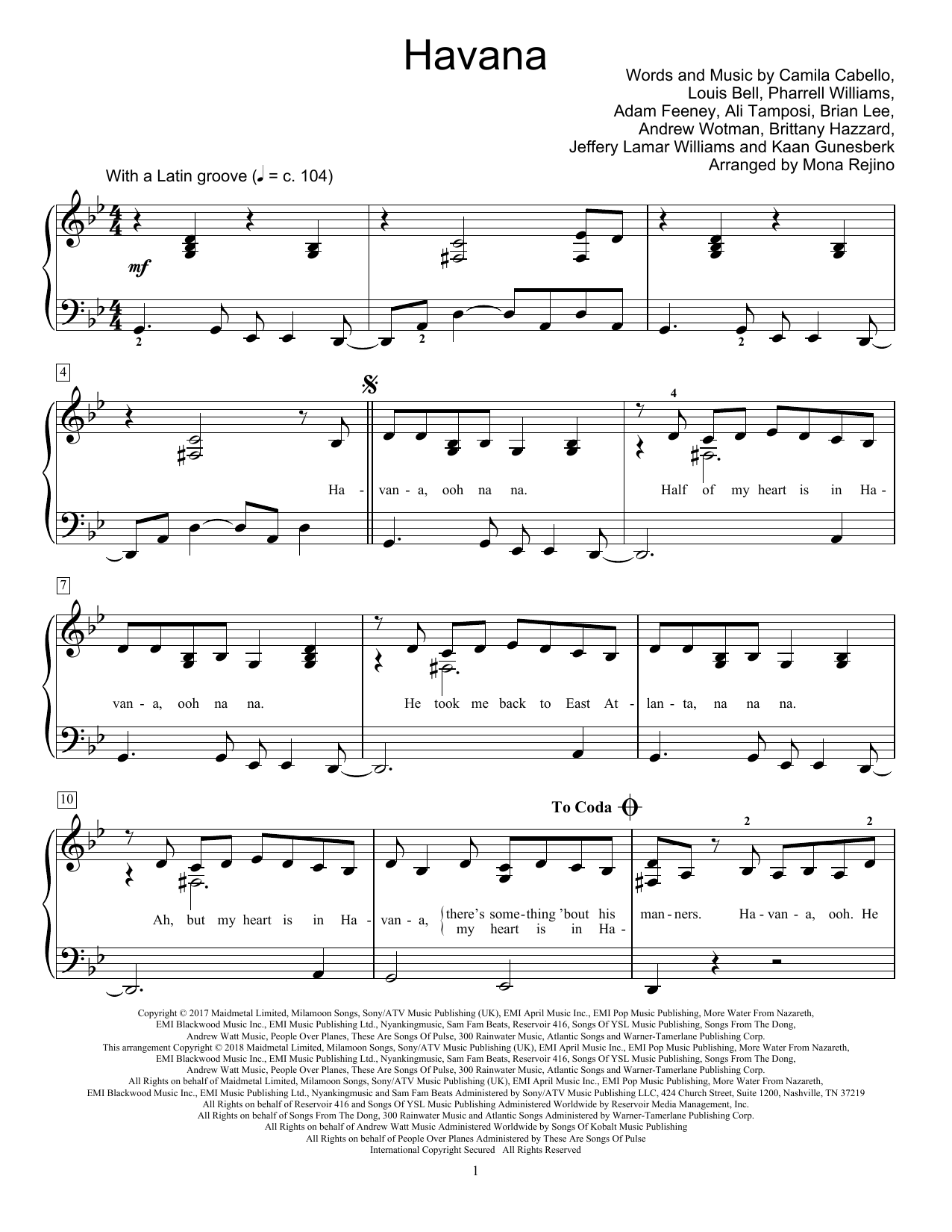 Camila Cabello Havana (feat. Young Thug) (arr. Mona Rejino) Sheet Music Notes & Chords for Educational Piano - Download or Print PDF