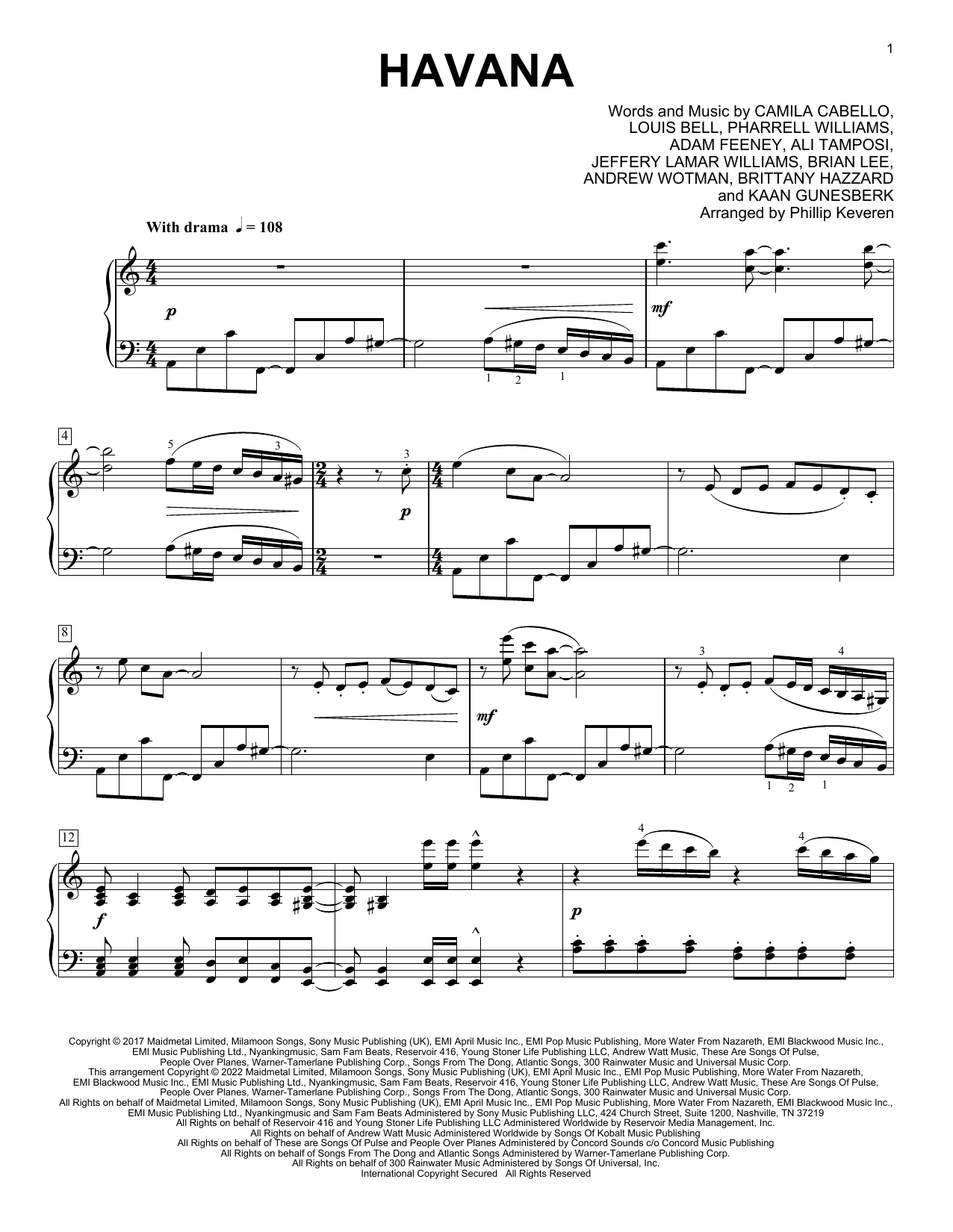 Camila Cabello Havana (feat. Young Thug) (arr. Phillip Keveren) Sheet Music Notes & Chords for Piano Solo - Download or Print PDF