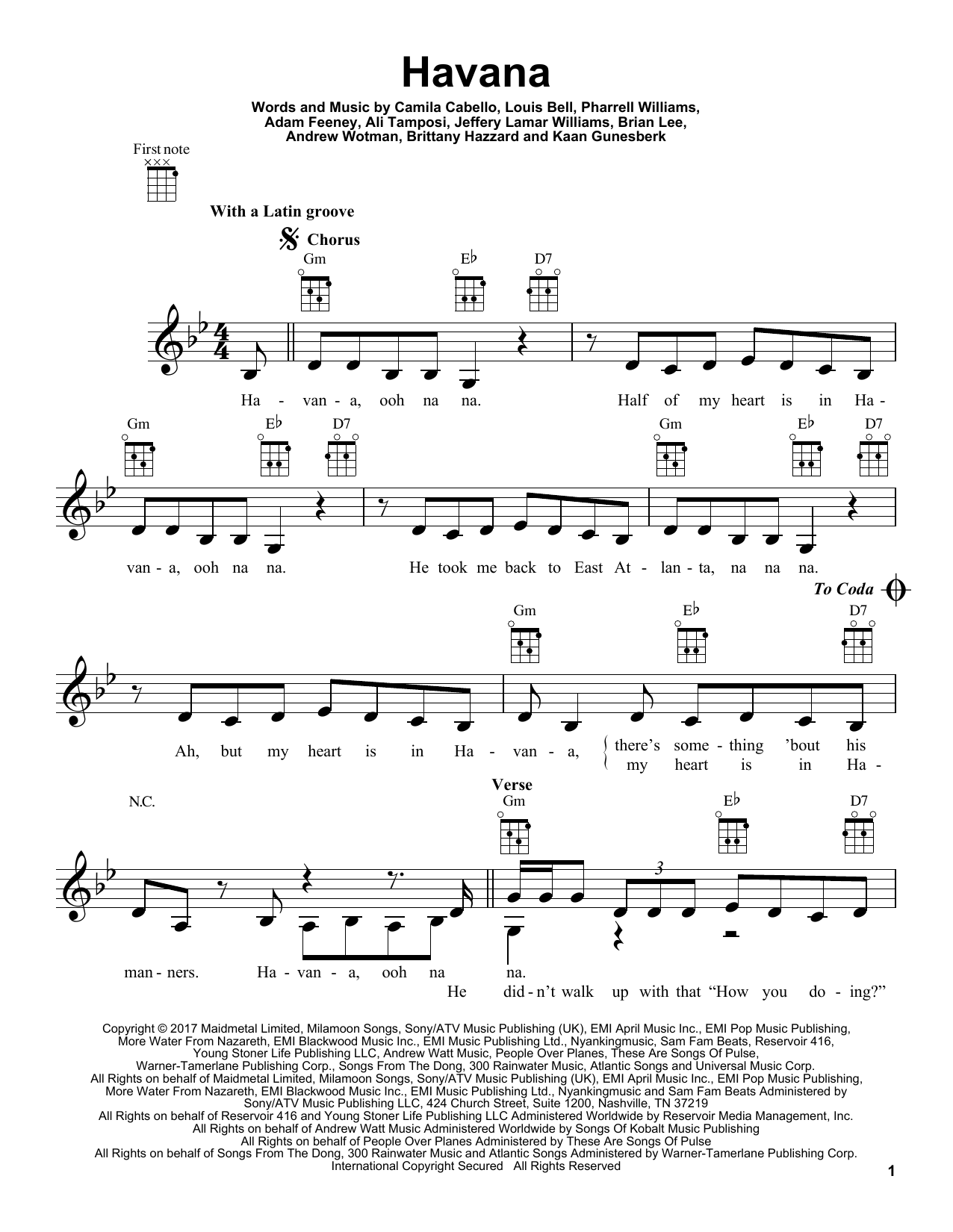 Camila Cabello Havana Sheet Music Notes & Chords for Ukulele - Download or Print PDF