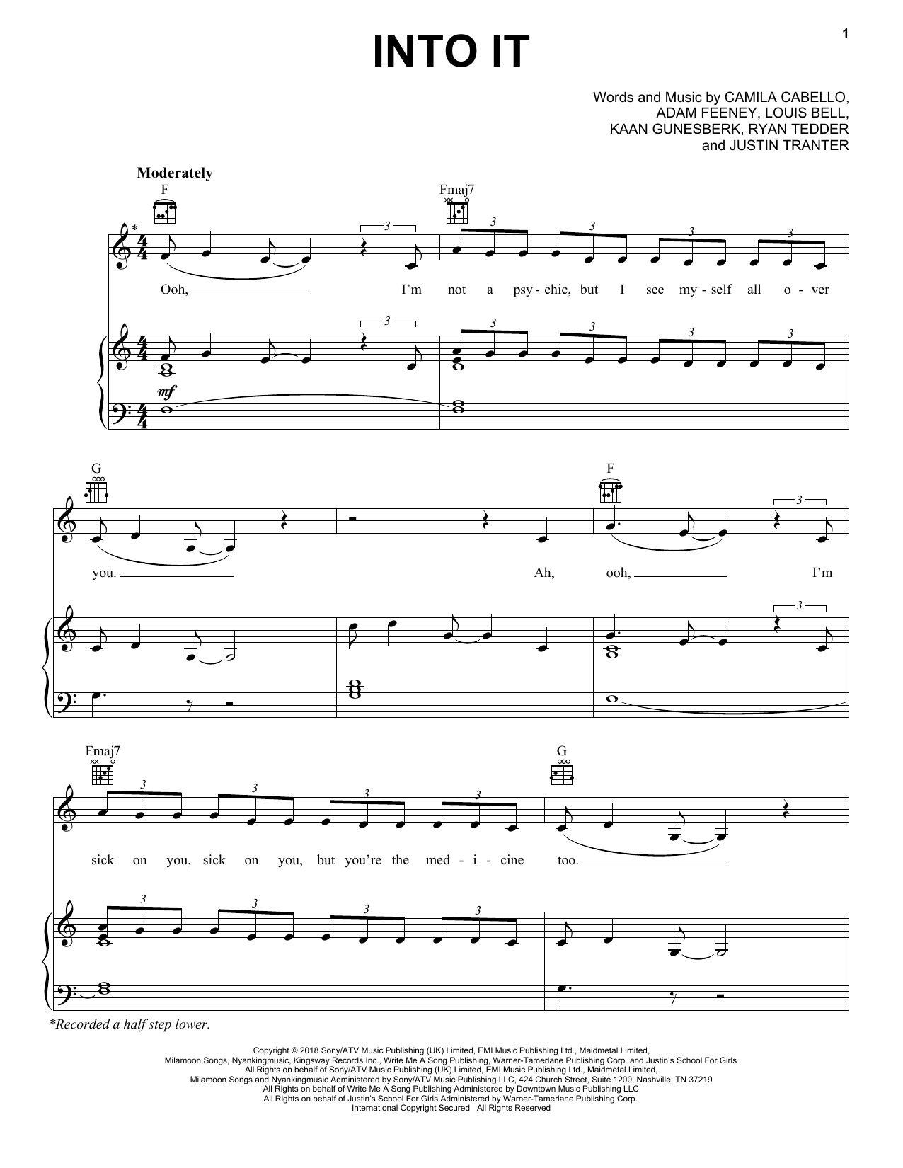 Camila Cabello Into It Sheet Music Notes & Chords for Piano, Vocal & Guitar (Right-Hand Melody) - Download or Print PDF