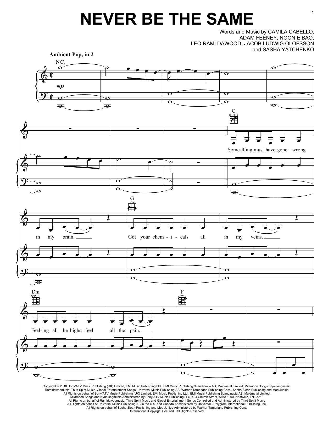Camila Cabello Never Be The Same Sheet Music Notes & Chords for Easy Piano - Download or Print PDF