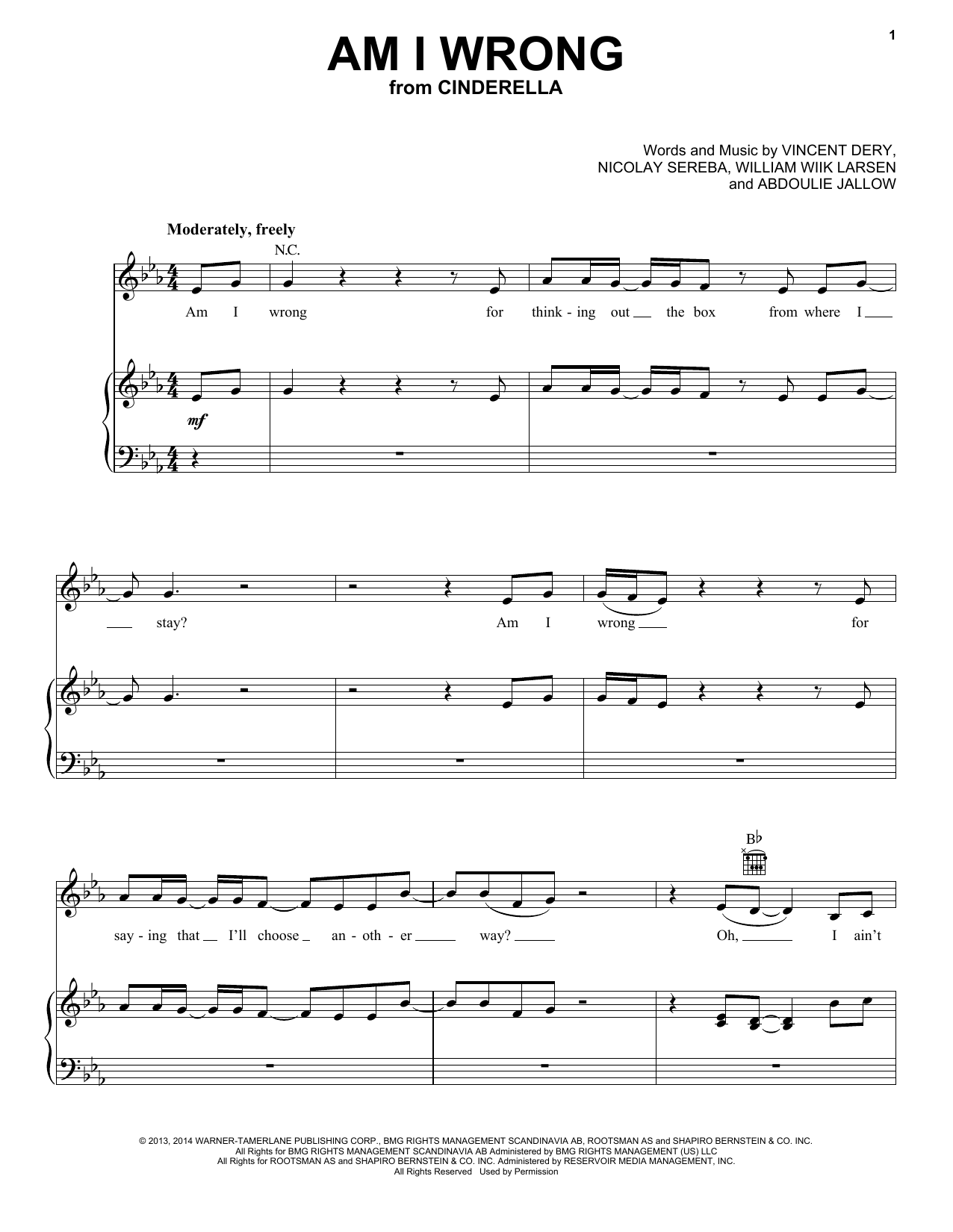 Camila Cabello, Nicholas Galitzine and Idina Menzel Am I Wrong (from the Amazon Original Movie Cinderella) Sheet Music Notes & Chords for Piano, Vocal & Guitar (Right-Hand Melody) - Download or Print PDF