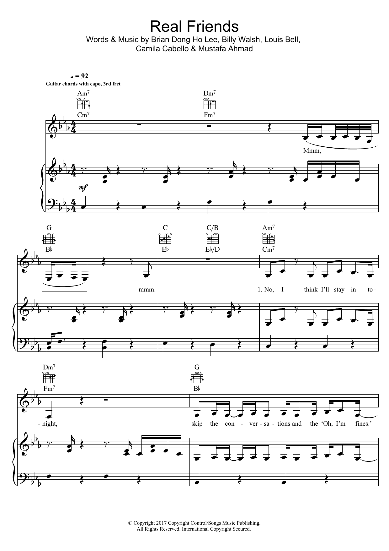 Camila Cabello Real Friends Sheet Music Notes & Chords for Piano, Vocal & Guitar (Right-Hand Melody) - Download or Print PDF