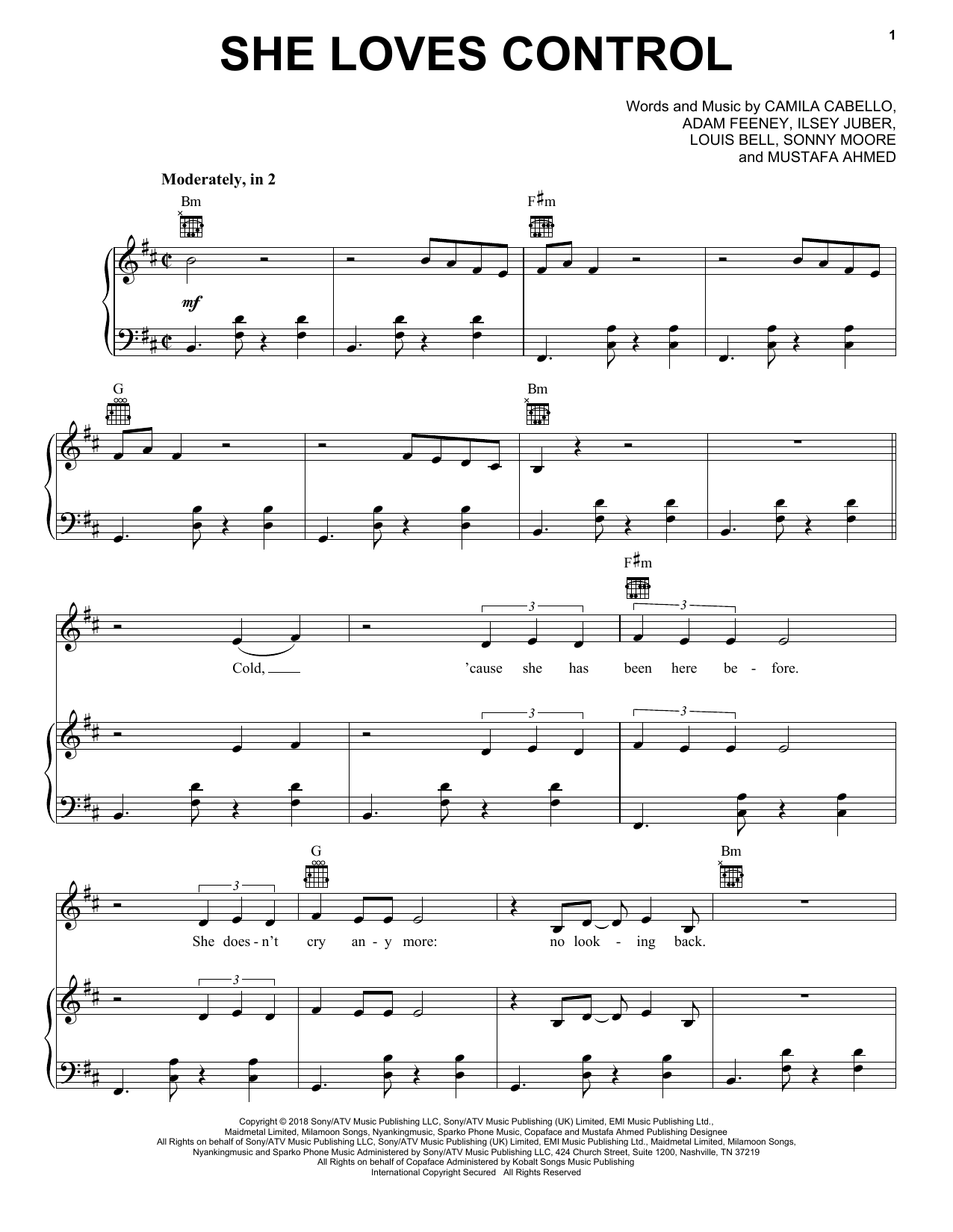 Camila Cabello She Loves Control Sheet Music Notes & Chords for Piano, Vocal & Guitar (Right-Hand Melody) - Download or Print PDF
