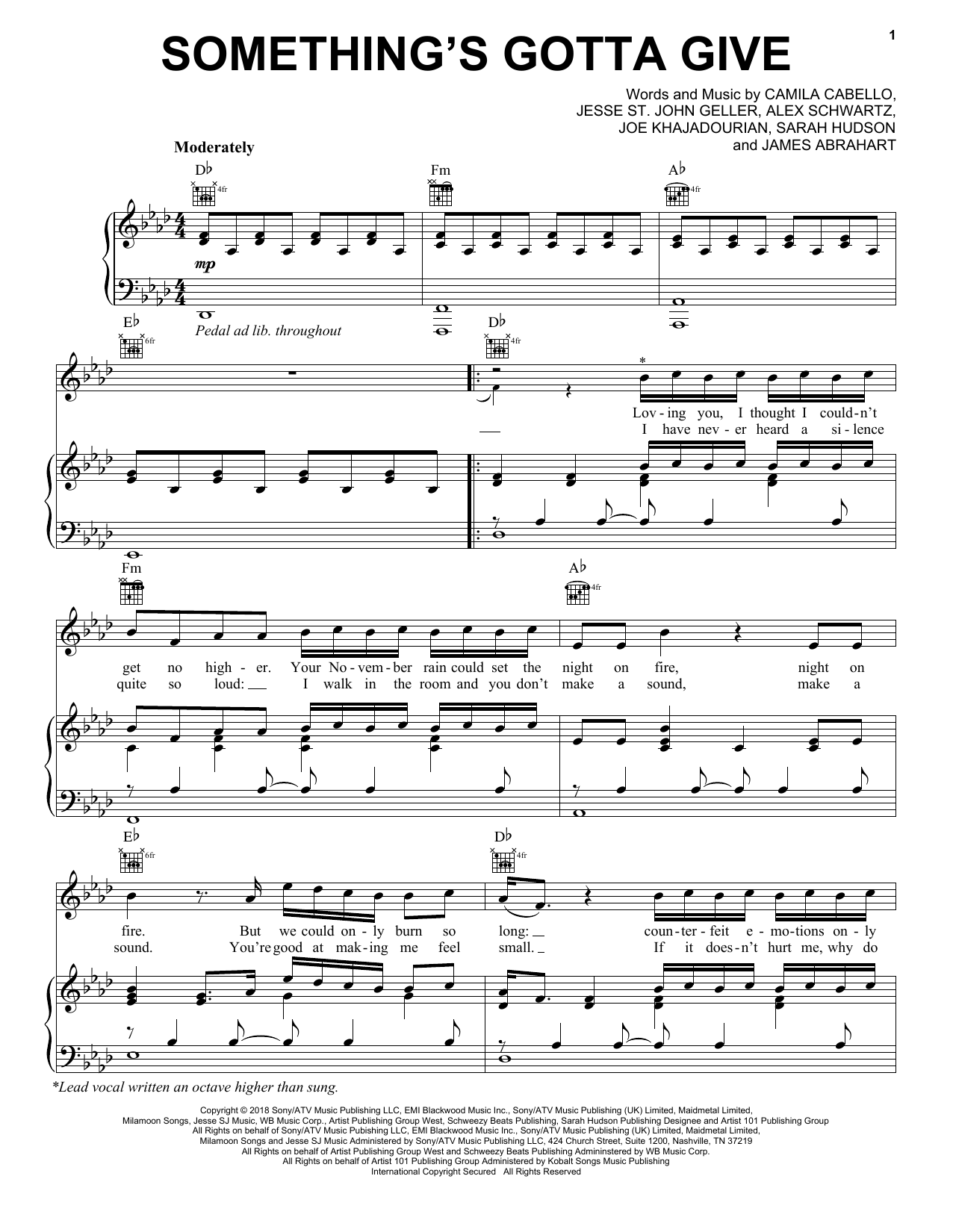 Camila Cabello Something's Gotta Give Sheet Music Notes & Chords for Piano, Vocal & Guitar (Right-Hand Melody) - Download or Print PDF