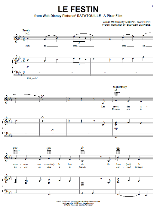 Camille Le Festin (from Ratatouille) Sheet Music Notes & Chords for Piano, Vocal & Guitar (Right-Hand Melody) - Download or Print PDF