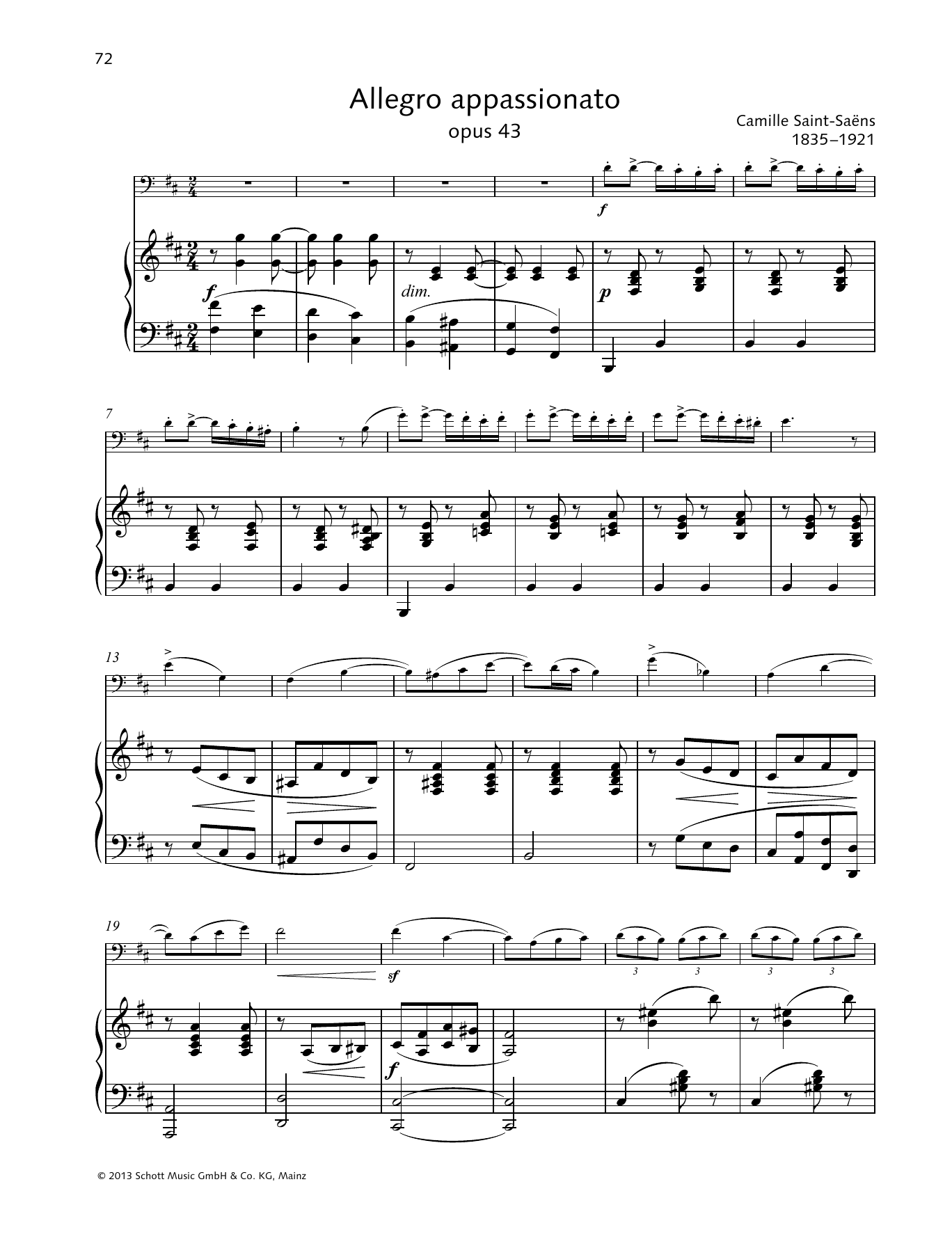 Camille Saint-Saëns Allegro appassionato Sheet Music Notes & Chords for String Solo - Download or Print PDF