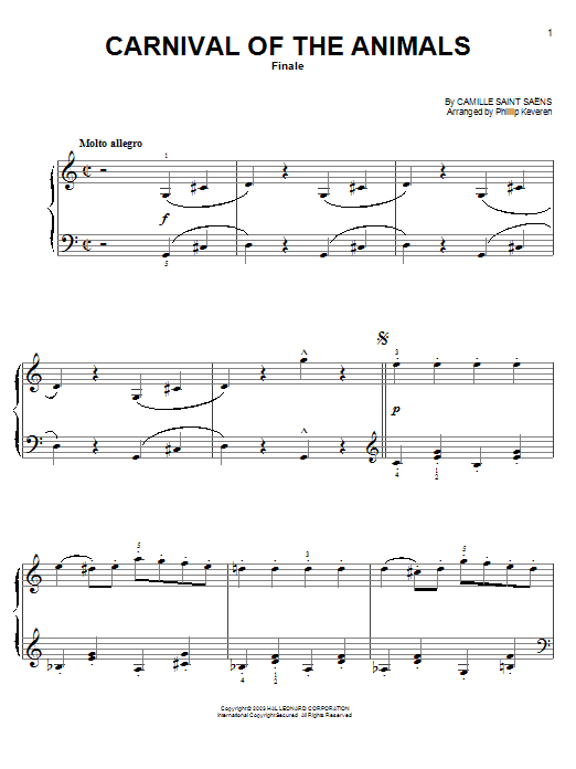 Camille Saint-Saens Carnival Of The Animals (Finale) (from Fantasia 2000) (arr. Phillip Keveren) Sheet Music Notes & Chords for Easy Piano - Download or Print PDF