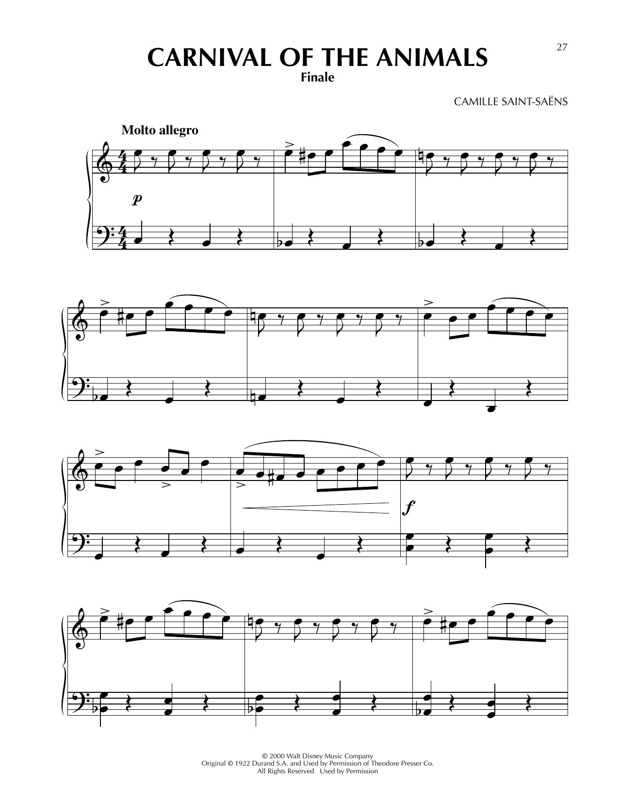 Camille Saint-Saens Carnival Of The Animals (from Fantasia 2000) Sheet Music Notes & Chords for Piano Solo - Download or Print PDF
