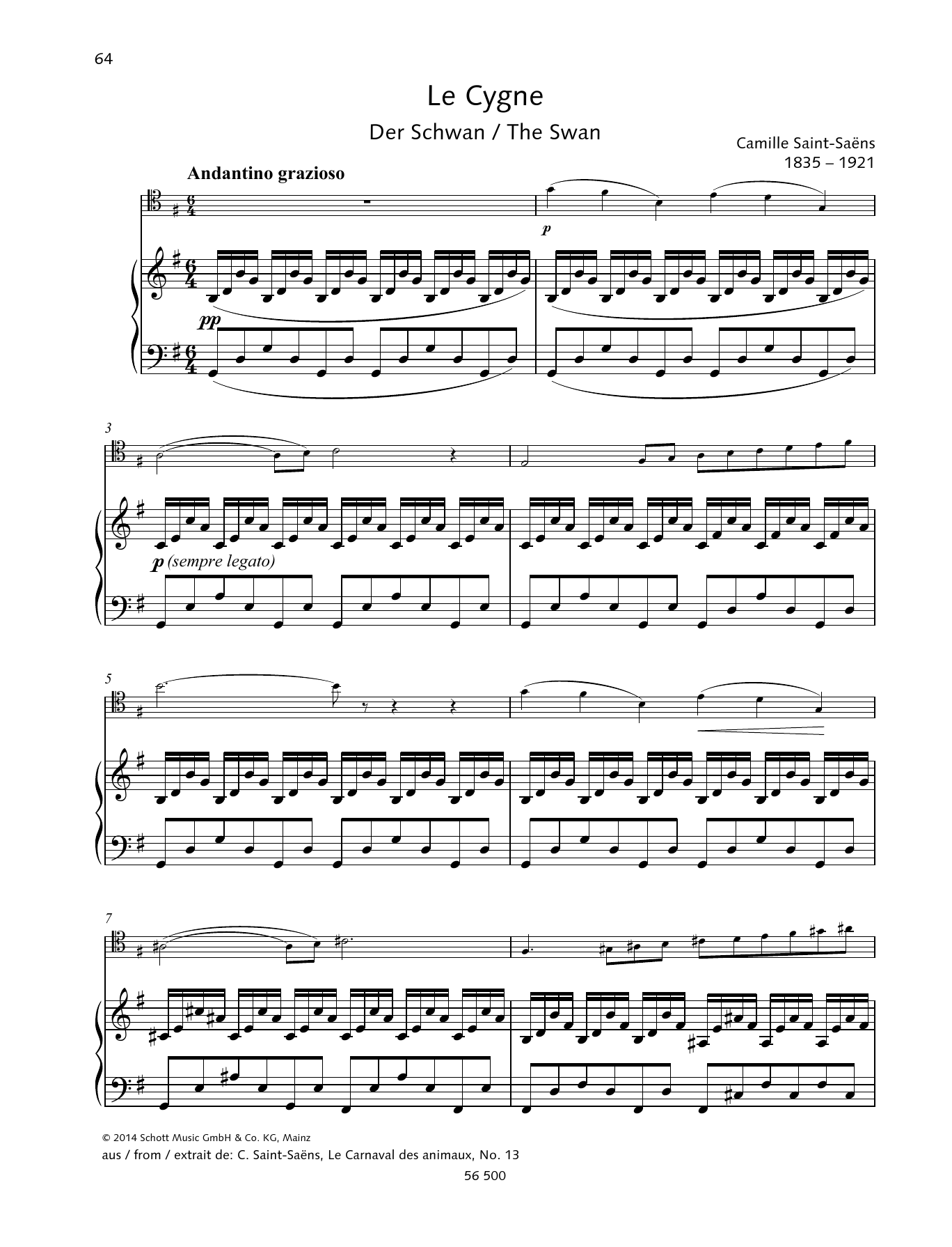 Camille Saint-Saëns Le Cygne Sheet Music Notes & Chords for String Solo - Download or Print PDF