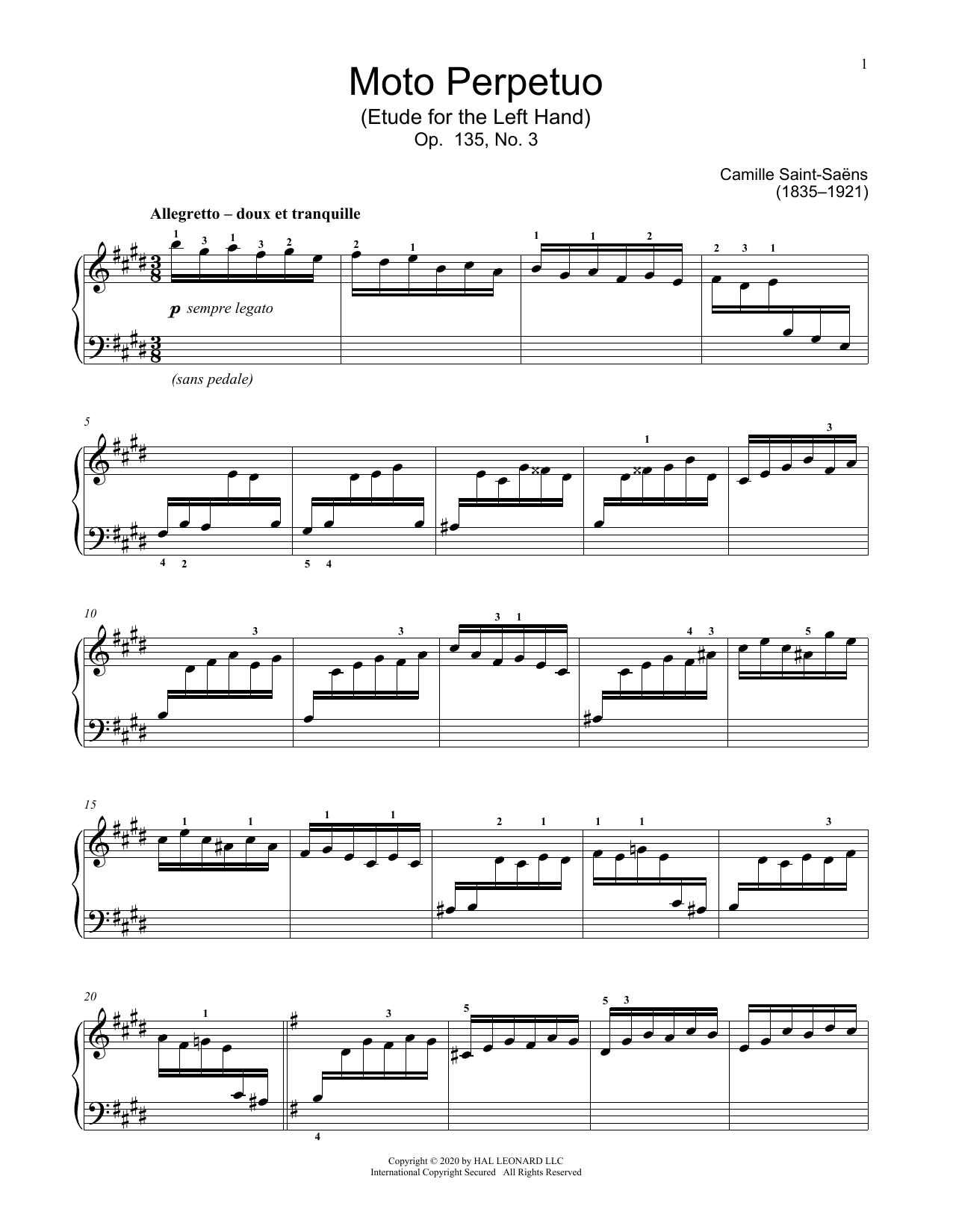 Camille Saint-Saens Moto Perpetuo, Op. 135, No. 3 Sheet Music Notes & Chords for Educational Piano - Download or Print PDF