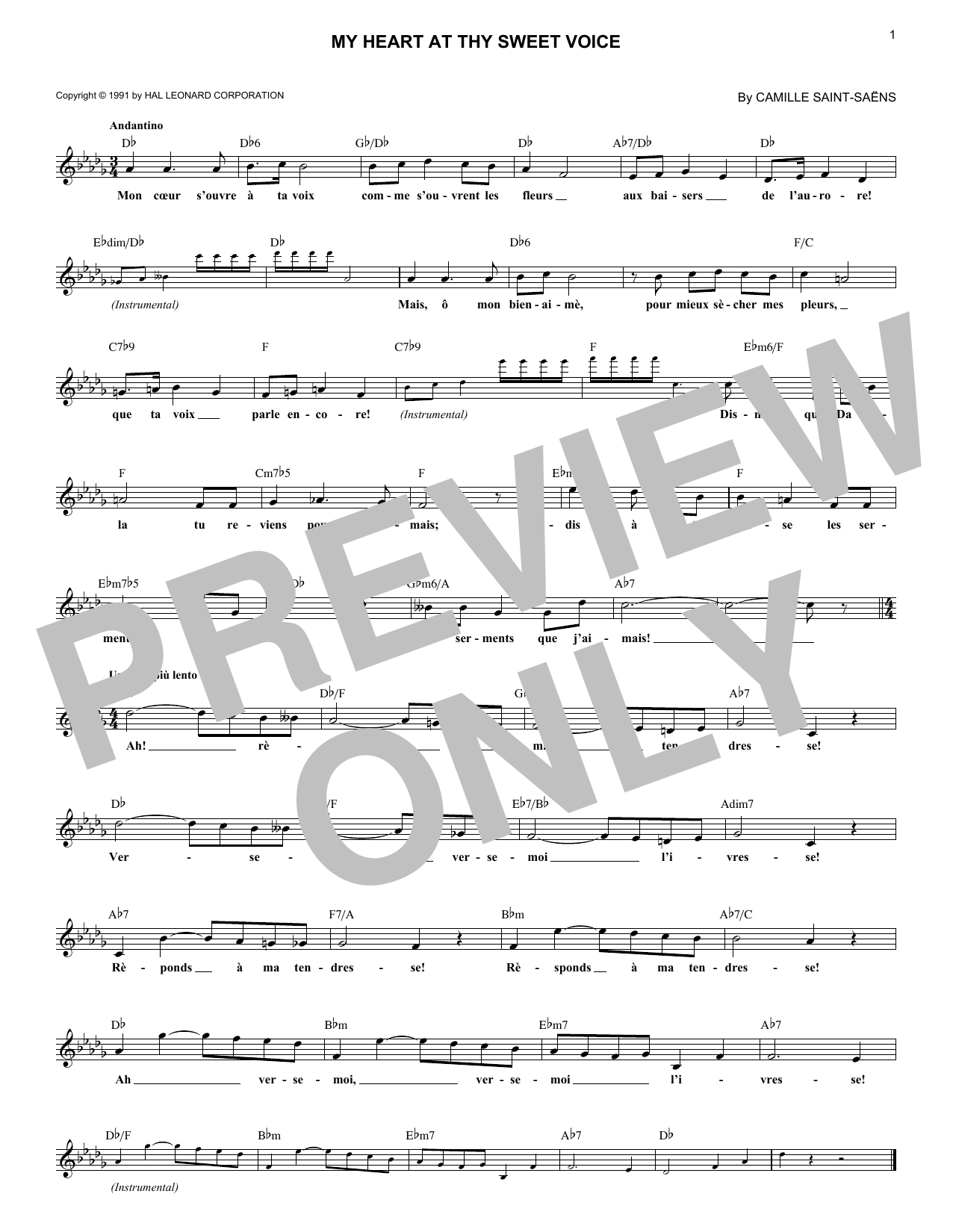 Camille Saint-Saens My Heart At Thy Sweet Voice Sheet Music Notes & Chords for Lead Sheet / Fake Book - Download or Print PDF