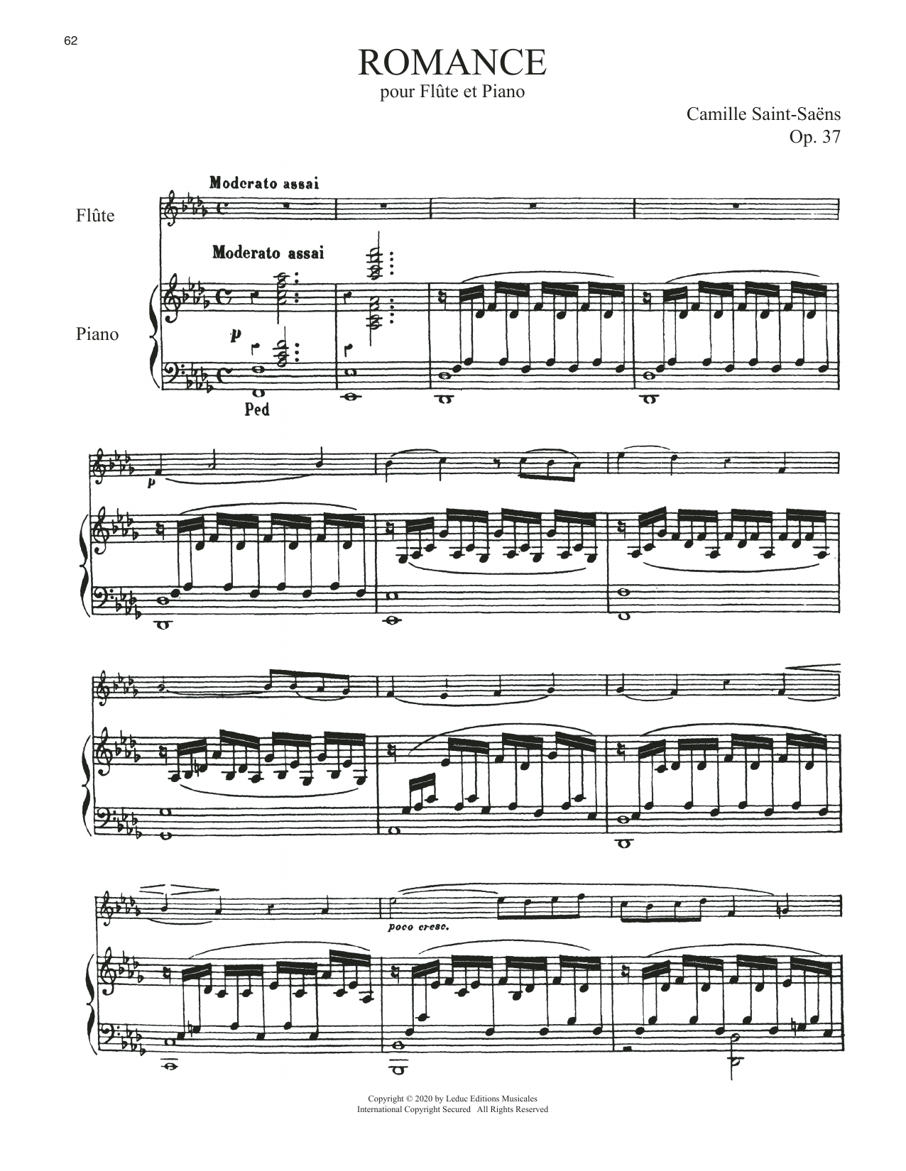 Camille Saint-Saens Romance, Op. 37 Sheet Music Notes & Chords for Flute and Piano - Download or Print PDF