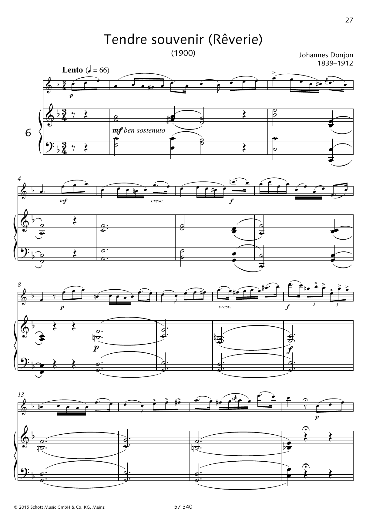 Camille Saint-Saëns Tendre souvenir Sheet Music Notes & Chords for Woodwind Solo - Download or Print PDF