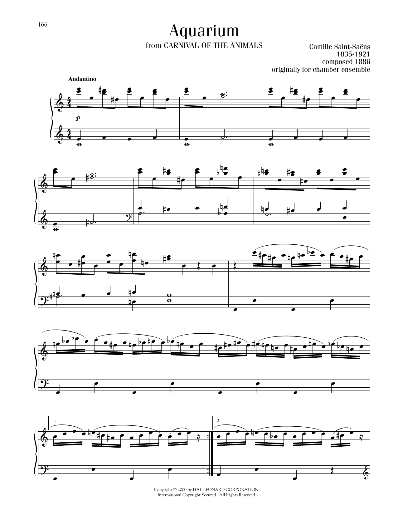Camille Saint-Saens The Aquarium Sheet Music Notes & Chords for Piano Solo - Download or Print PDF