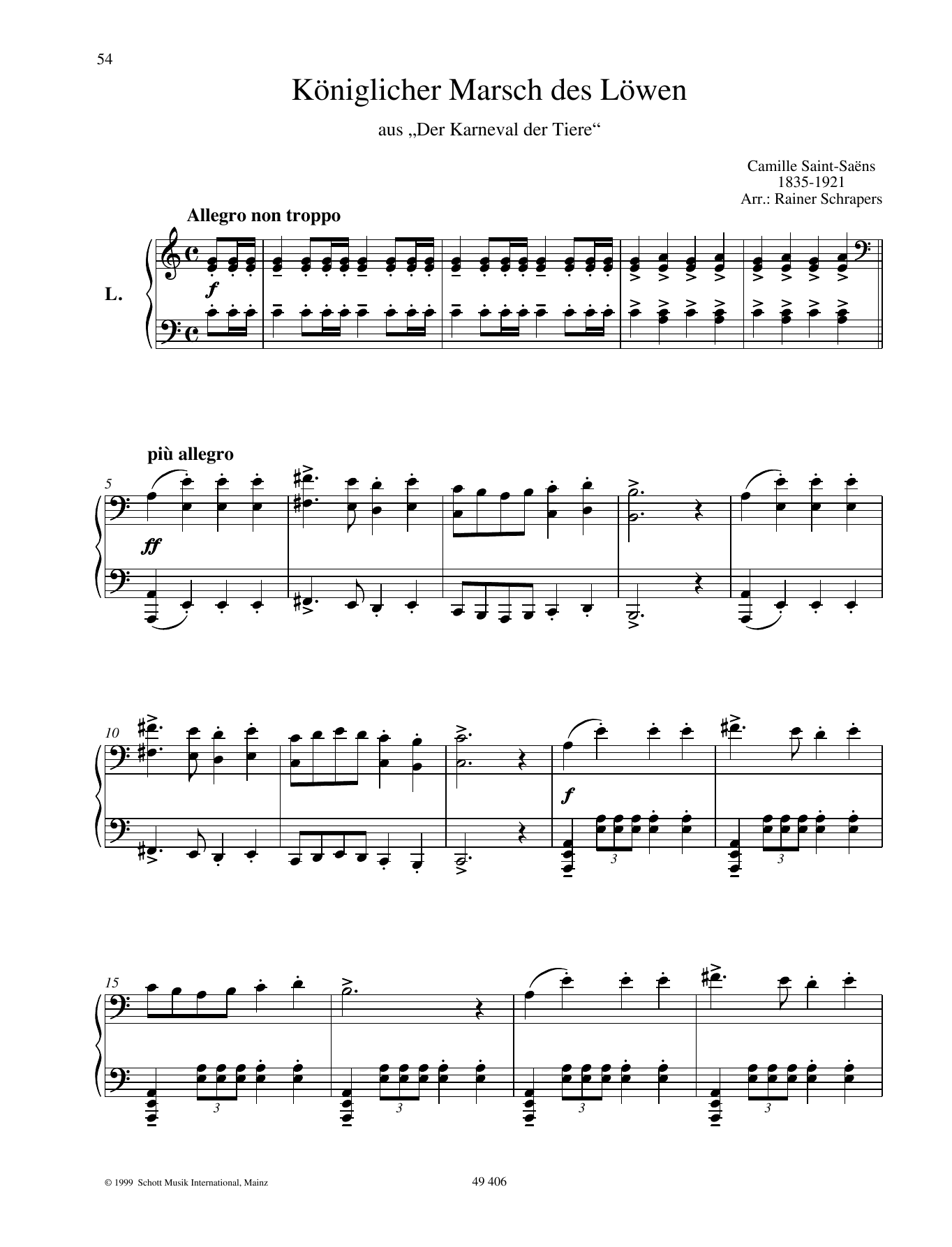 Camille Saint-Saëns The Lion's Royal March Sheet Music Notes & Chords for Piano Duet - Download or Print PDF