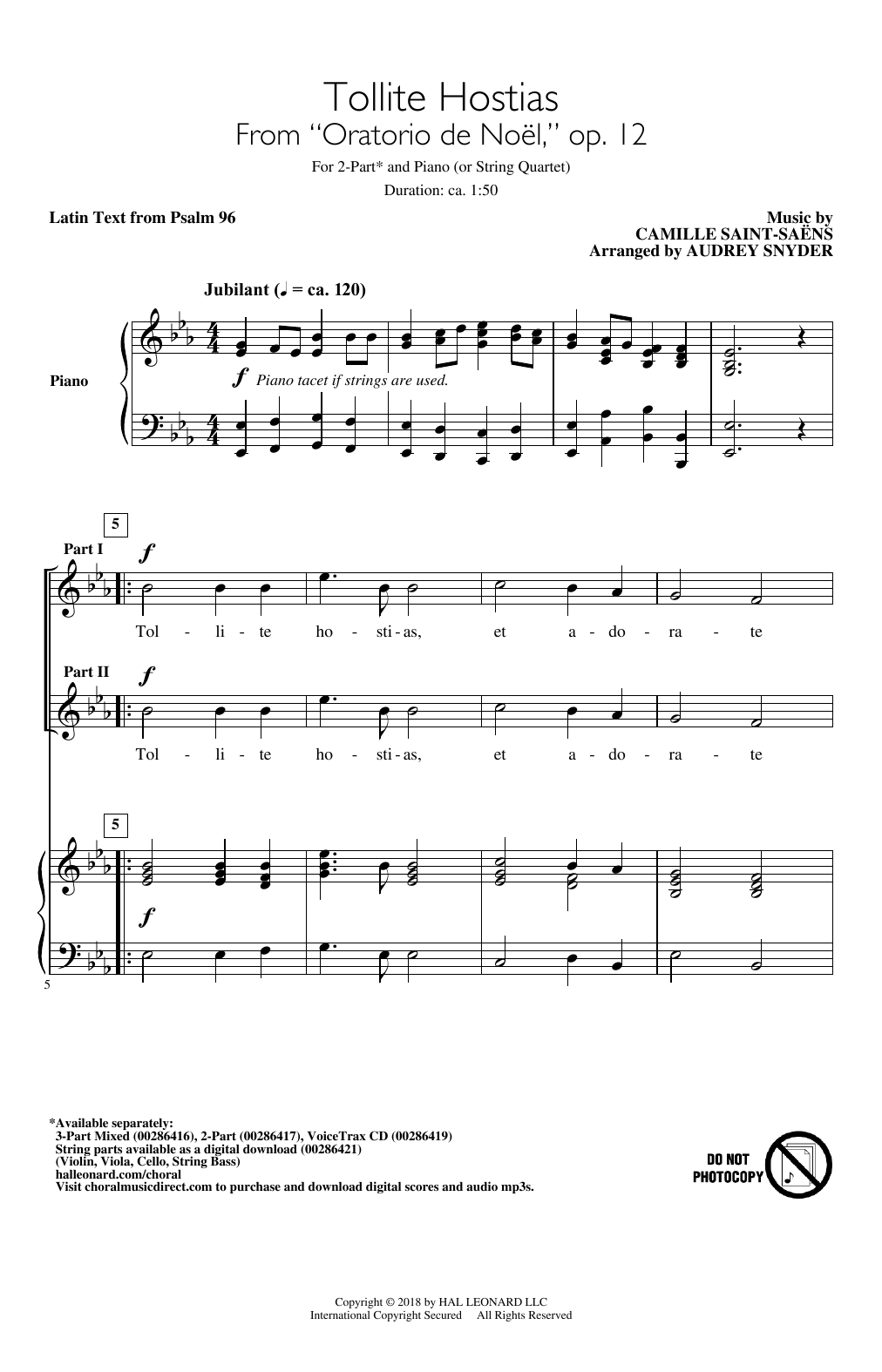 Camille Saint-Saens Tollite Hostias (arr. Audrey Snyder) Sheet Music Notes & Chords for 2-Part Choir - Download or Print PDF