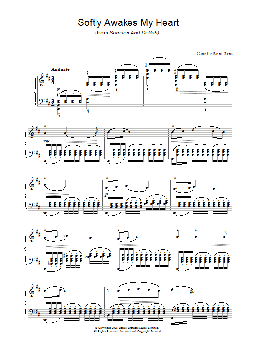 Preview Camille Saint-Saens Softly Awakes My Heart (from Samson And Delilah) Classical sheet music, notes and chords for Piano, SKU: 33670 Softly Awakes My Heart (from Samson And Delilah) sheet music