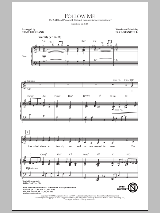 Camp Kirkland Follow Me Sheet Music Notes & Chords for SATB - Download or Print PDF
