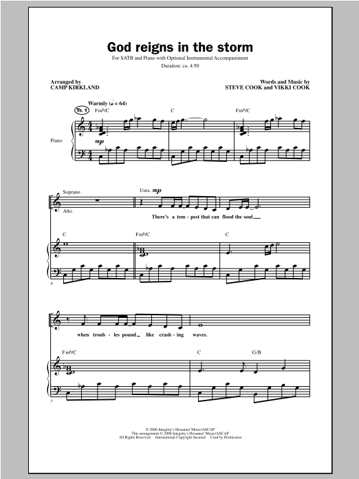 Camp Kirkland God Reigns In The Storm Sheet Music Notes & Chords for SATB - Download or Print PDF
