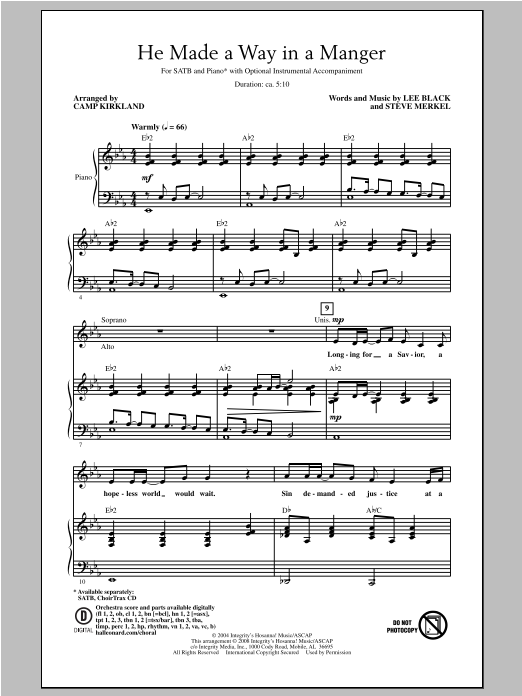 Camp Kirkland He Made A Way In A Manger Sheet Music Notes & Chords for SATB - Download or Print PDF