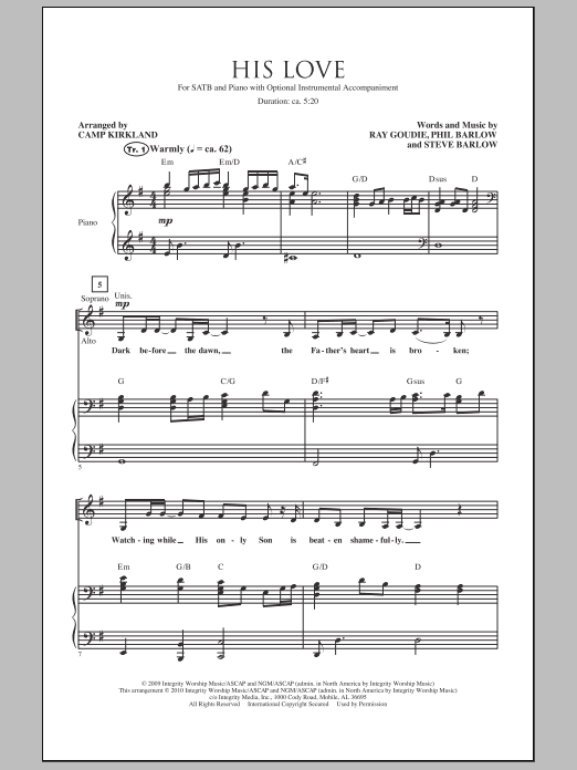 Camp Kirkland His Love Sheet Music Notes & Chords for SATB - Download or Print PDF