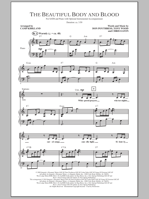 Camp Kirkland The Beautiful Body And Blood Sheet Music Notes & Chords for SATB - Download or Print PDF