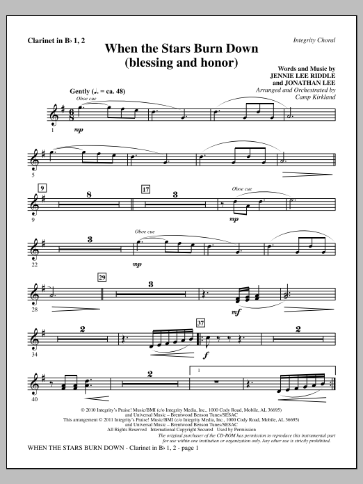 Camp Kirkland When The Stars Burn Down (Blessing And Honor) - Clarinet 1 & 2 Sheet Music Notes & Chords for Choir Instrumental Pak - Download or Print PDF