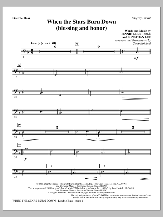 Camp Kirkland When The Stars Burn Down (Blessing And Honor) - Double Bass Sheet Music Notes & Chords for Choir Instrumental Pak - Download or Print PDF