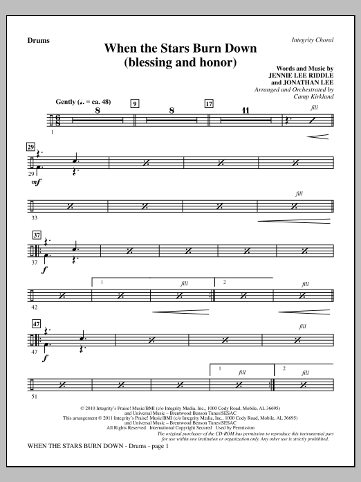 Camp Kirkland When The Stars Burn Down (Blessing And Honor) - Drums Sheet Music Notes & Chords for Choir Instrumental Pak - Download or Print PDF