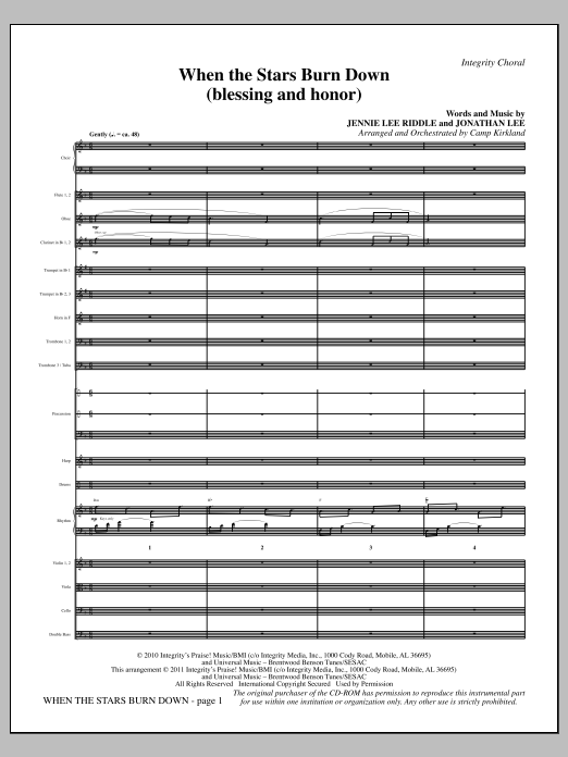 Camp Kirkland When The Stars Burn Down (Blessing And Honor) - Full Score Sheet Music Notes & Chords for Choir Instrumental Pak - Download or Print PDF
