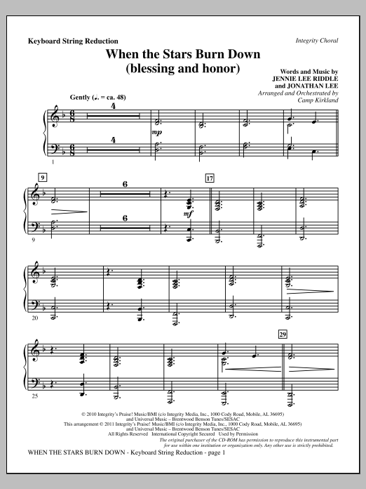 Camp Kirkland When The Stars Burn Down (Blessing And Honor) - Keyboard String Reduction Sheet Music Notes & Chords for Choir Instrumental Pak - Download or Print PDF Camp Kirkland When The Stars Burn Down (Blessing And Honor) - Keyboard String Reduction Sheet Music Notes & Chords for Choir Instrumental Pak - Download or Print PDF