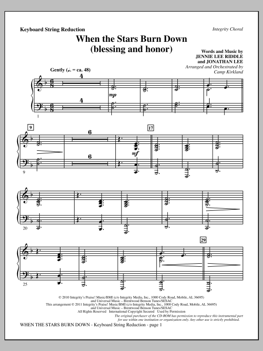 Camp Kirkland When The Stars Burn Down (Blessing And Honor) - Keyboard String Reduction Sheet Music Notes & Chords for Choir Instrumental Pak - Download or Print PDF