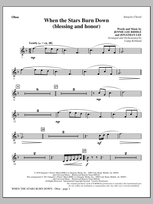 Camp Kirkland When The Stars Burn Down (Blessing And Honor) - Oboe Sheet Music Notes & Chords for Choir Instrumental Pak - Download or Print PDF