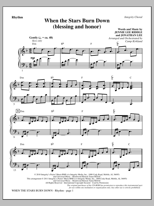 Camp Kirkland When The Stars Burn Down (Blessing And Honor) - Rhythm Sheet Music Notes & Chords for Choir Instrumental Pak - Download or Print PDF