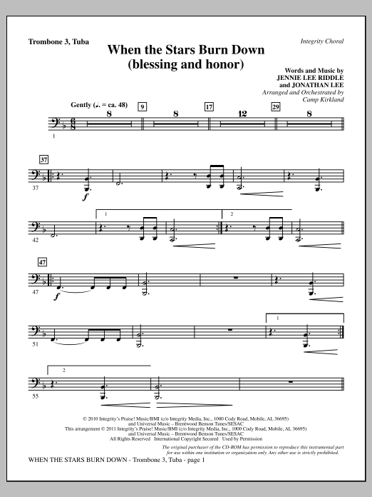 Camp Kirkland When The Stars Burn Down (Blessing And Honor) - Trombone 3/Tuba Sheet Music Notes & Chords for Choir Instrumental Pak - Download or Print PDF