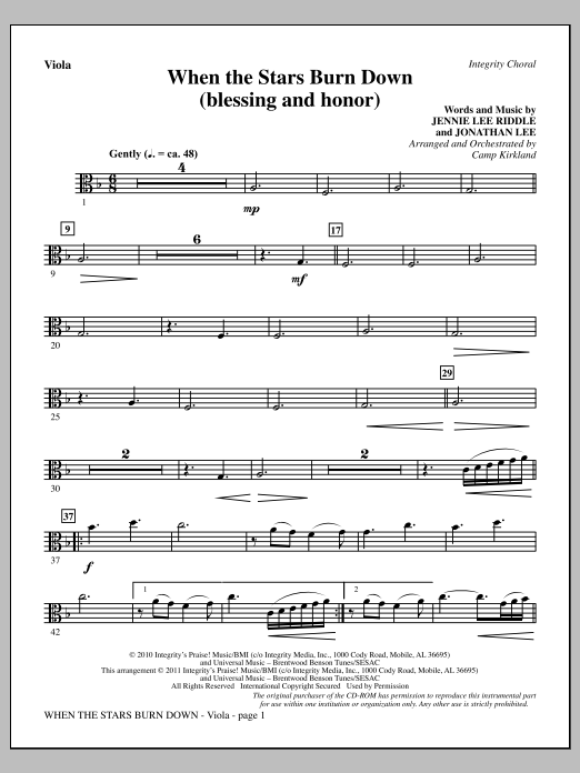 Camp Kirkland When The Stars Burn Down (Blessing And Honor) - Viola Sheet Music Notes & Chords for Choir Instrumental Pak - Download or Print PDF
