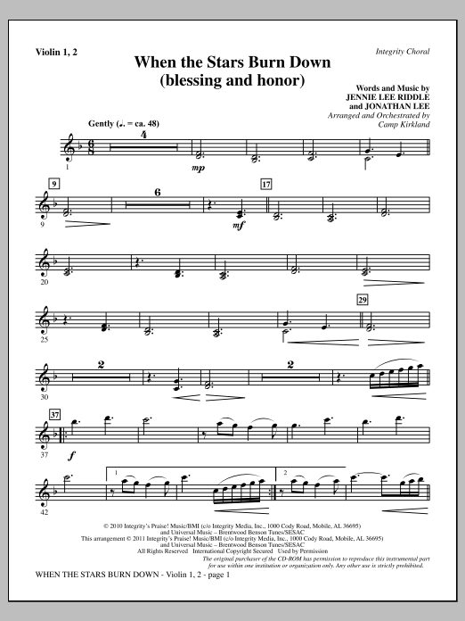 Camp Kirkland When The Stars Burn Down (Blessing And Honor) - Violin 1, 2 Sheet Music Notes & Chords for Choir Instrumental Pak - Download or Print PDF