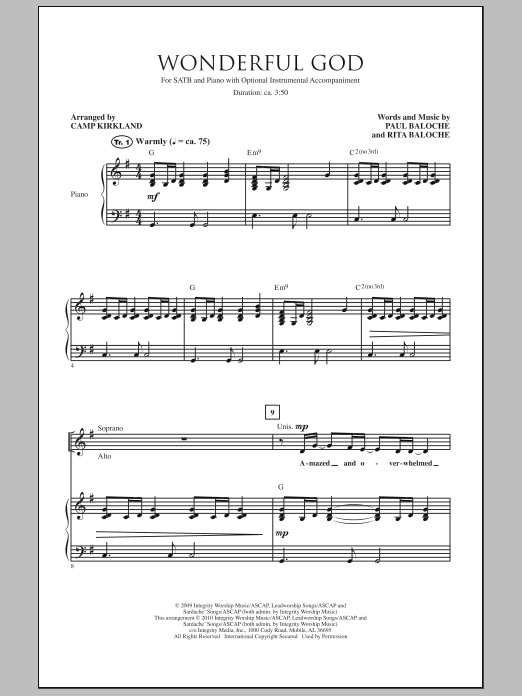 Camp Kirkland Wonderful God Sheet Music Notes & Chords for SATB - Download or Print PDF