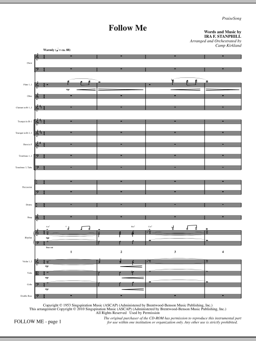 Preview Camp Kirkland Follow Me - Full Score Inspirational sheet music, notes and chords for Choir Instrumental Pak, SKU: 295863 Follow Me - Full Score sheet music