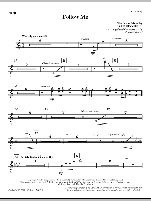 Preview Camp Kirkland Follow Me - Harp Inspirational sheet music, notes and chords for Choir Instrumental Pak, SKU: 295874 Follow Me - Harp sheet music