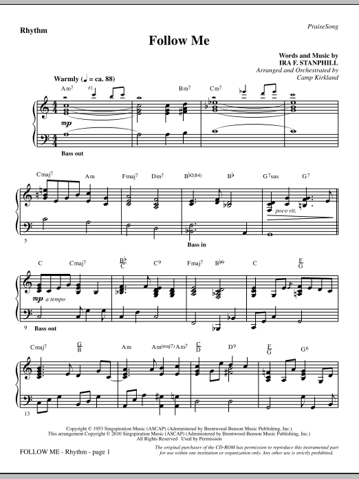 Preview Camp Kirkland Follow Me - Rhythm Inspirational sheet music, notes and chords for Choir Instrumental Pak, SKU: 295875 Follow Me - Rhythm sheet music