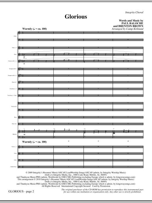 Preview Camp Kirkland Glorious - Full Score Romantic sheet music, notes and chords for Choir Instrumental Pak, SKU: 295561 Glorious - Full Score sheet music