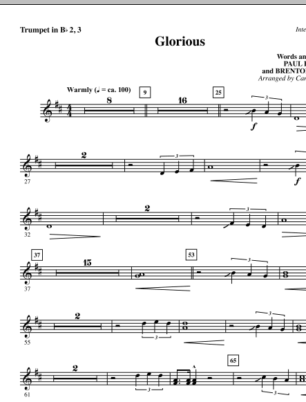 Preview Camp Kirkland Glorious - Trumpet 2 & 3 Contemporary sheet music, notes and chords for Choir Instrumental Pak, SKU: 295832 Glorious - Trumpet 2 & 3 sheet music