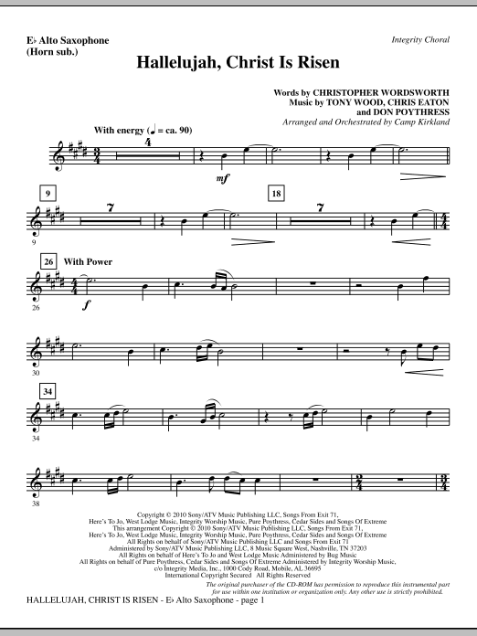 Preview Camp Kirkland Hallelujah, Christ Is Risen - Alto Sax (sub. Horn) Romantic sheet music, notes and chords for Choir Instrumental Pak, SKU: 296115 Hallelujah, Christ Is Risen - Alto Sax (sub. Horn) sheet music