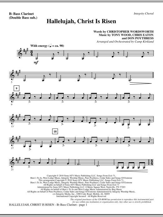 Preview Camp Kirkland Hallelujah, Christ Is Risen - Bass Clarinet (sub. dbl bass) Romantic sheet music, notes and chords for Choir Instrumental Pak, SKU: 296117 Hallelujah, Christ Is Risen - Bass Clarinet (sub. dbl bass) sheet music