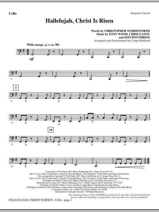 Preview Camp Kirkland Hallelujah, Christ Is Risen - Cello Romantic sheet music, notes and chords for Choir Instrumental Pak, SKU: 296113 Hallelujah, Christ Is Risen - Cello sheet music