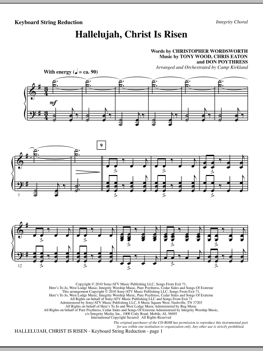 Preview Camp Kirkland Hallelujah, Christ Is Risen - Keyboard String Reduction Romantic sheet music, notes and chords for Choir Instrumental Pak, SKU: 296118 Hallelujah, Christ Is Risen - Keyboard String Reduction sheet music