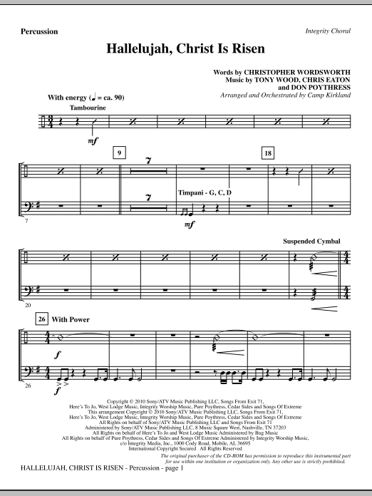 Preview Camp Kirkland Hallelujah, Christ Is Risen - Percussion Romantic sheet music, notes and chords for Choir Instrumental Pak, SKU: 296107 Hallelujah, Christ Is Risen - Percussion sheet music